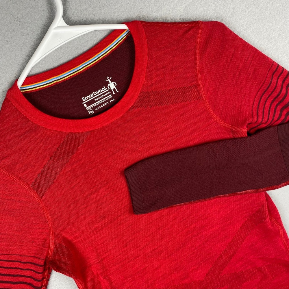 Smartwool Intraknit 200 Base Layer Top Womens Small Red Merino Wool Long Sleeve
